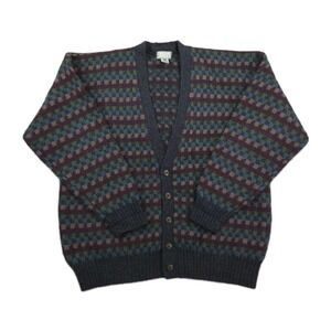 Vintage Christopher Hayes Shetland Wool Sweater Cardigan Mens XL Geometric Check